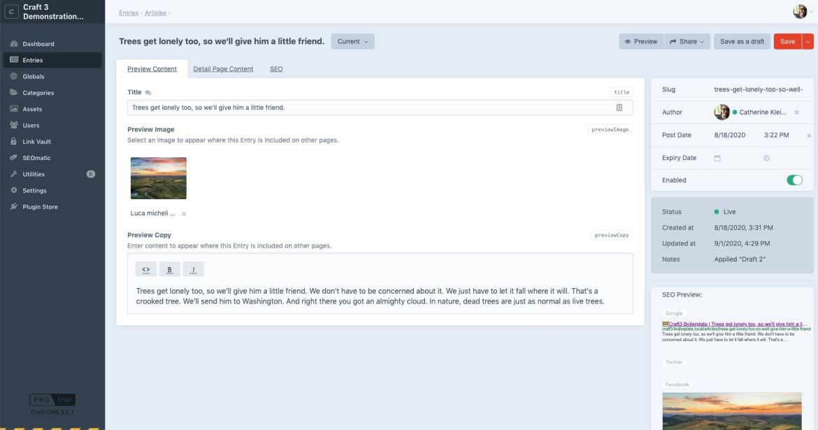 Edit Entry Page in Craft CMS