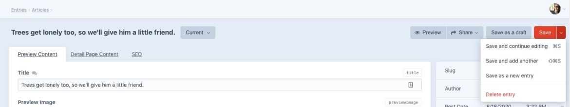 Edit Entry Top Bar in Craft CMS