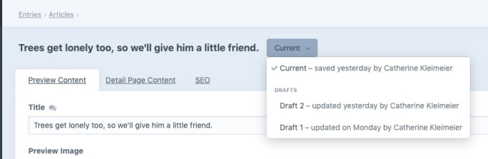 Craft CMS Edit Entry Draft Menu