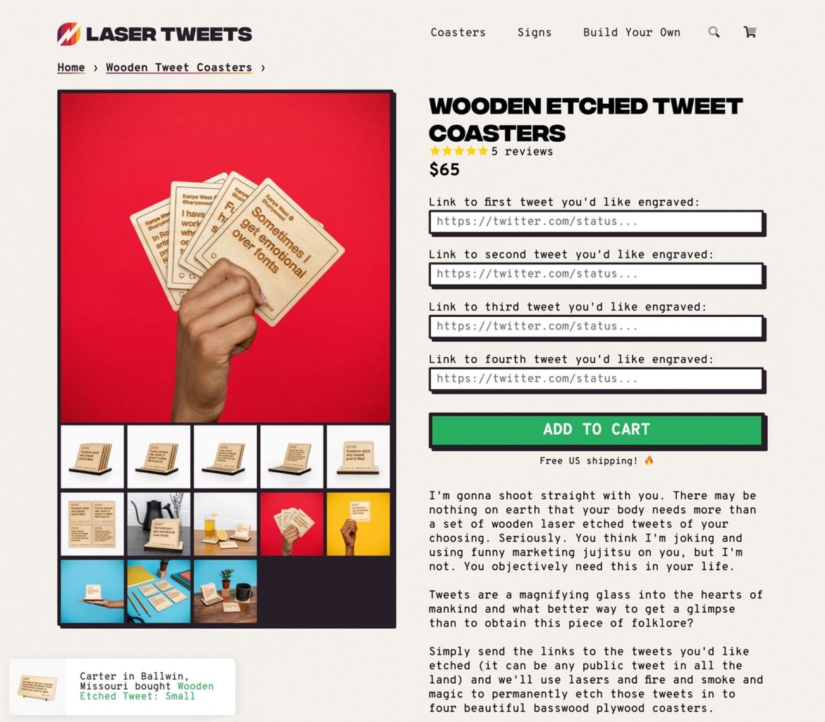 Laser Tweets Product Page